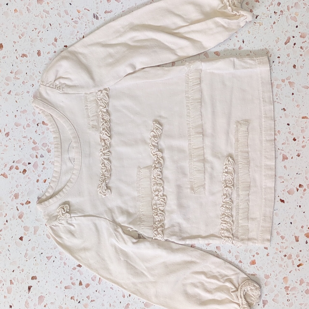 Cherokee | Cream Long Sleeve T-Shirt with Tulle and Ruffles | 3T